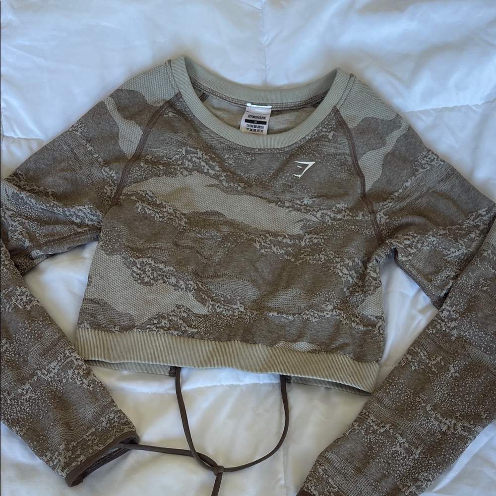 Gymshark Olive and Beige Camo Crop Top
